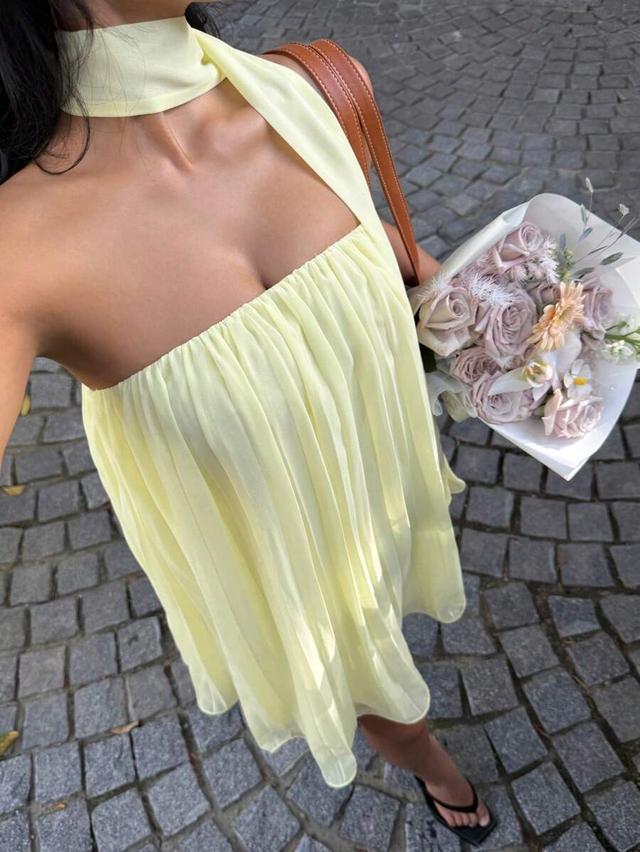 sunnyshic solid color ruched bandeau a-line mini dress