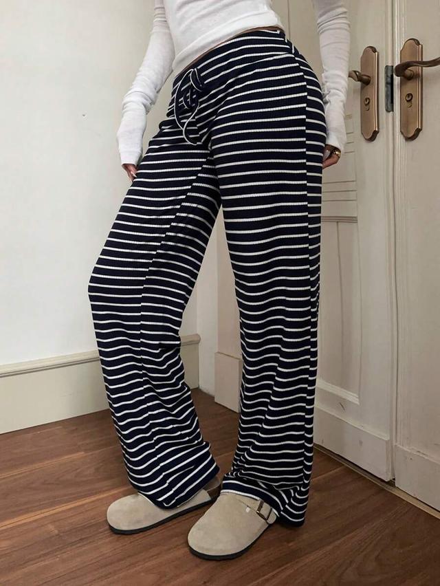 striped low rise drawstring wide leg sweatpants