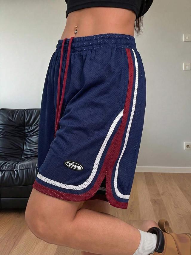 blue and red breathable mesh sport shorts