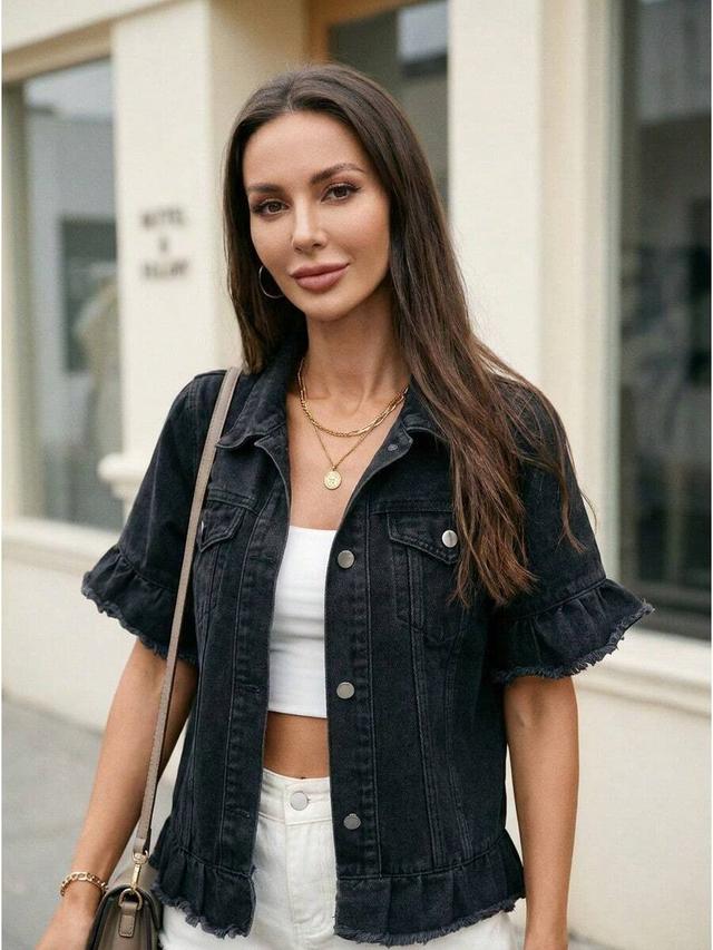 black short sleeve jacket with ruffle hem