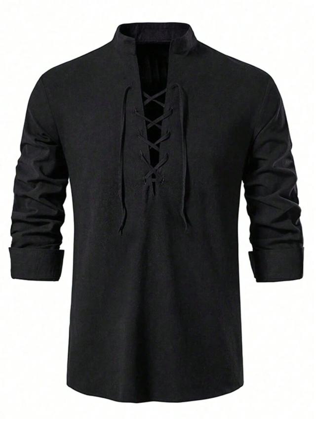 men black lace up front long sleeve shirt