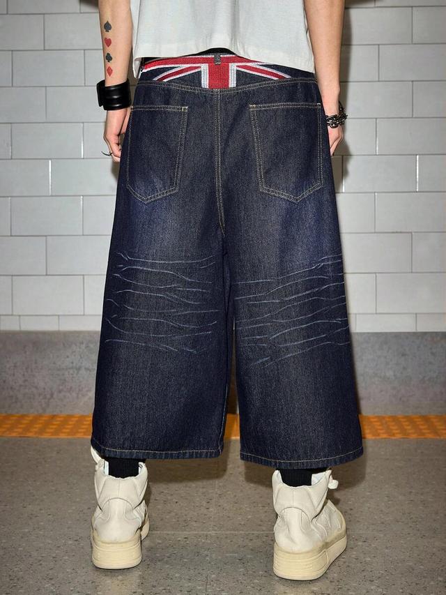 grunge punk denim shorts with flag print waistband