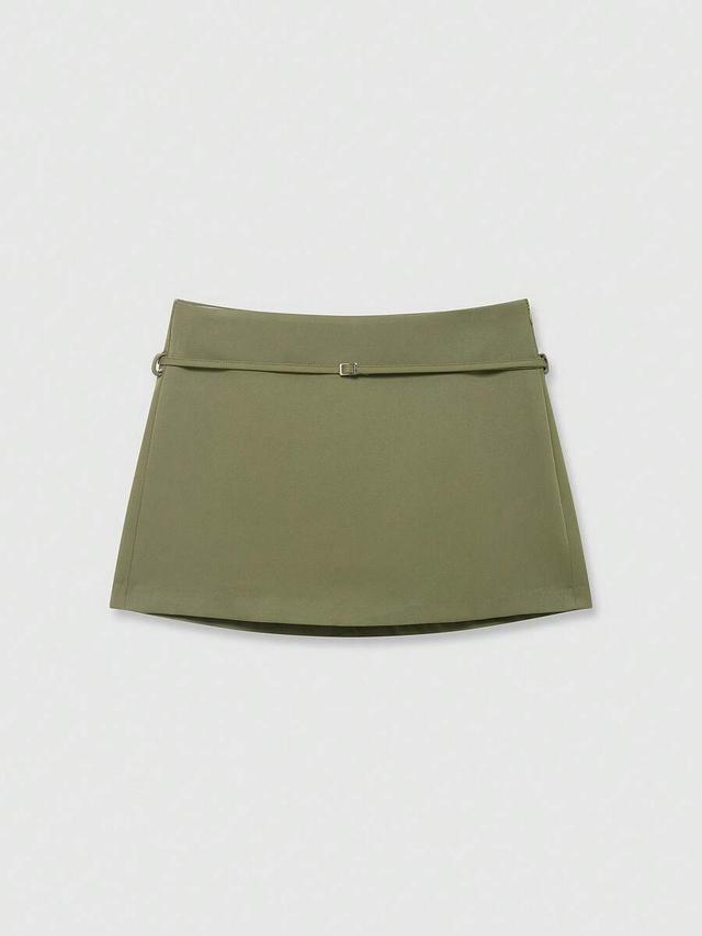 women's casual solid olive green belted skort