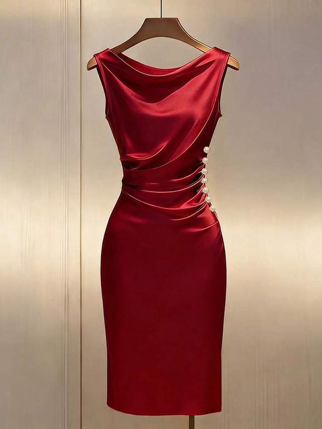 franclia champagne satin cowl neck sleeveless fitted dress