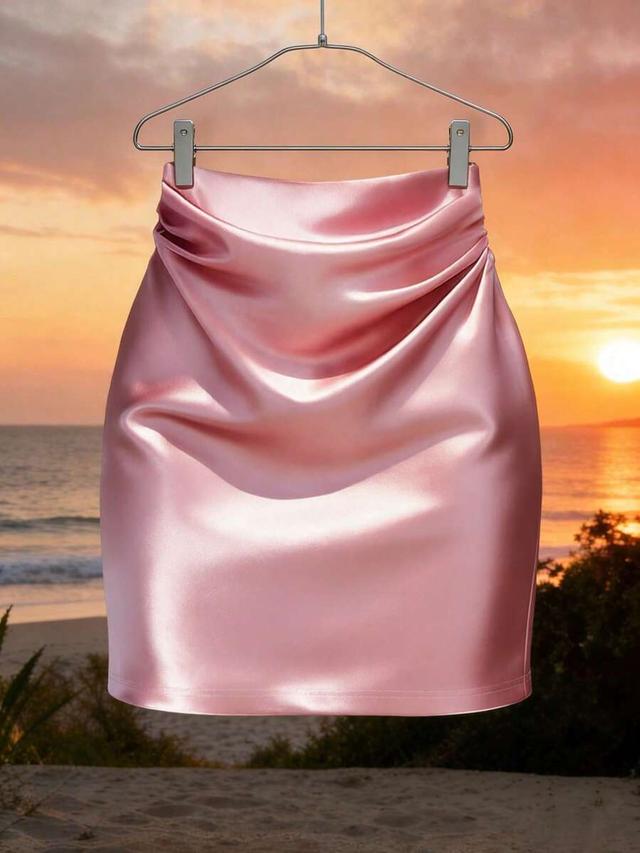 pink satin pleated mini skirt