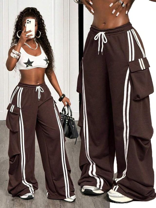 brown stripe vintage fleece cargo sweatpants