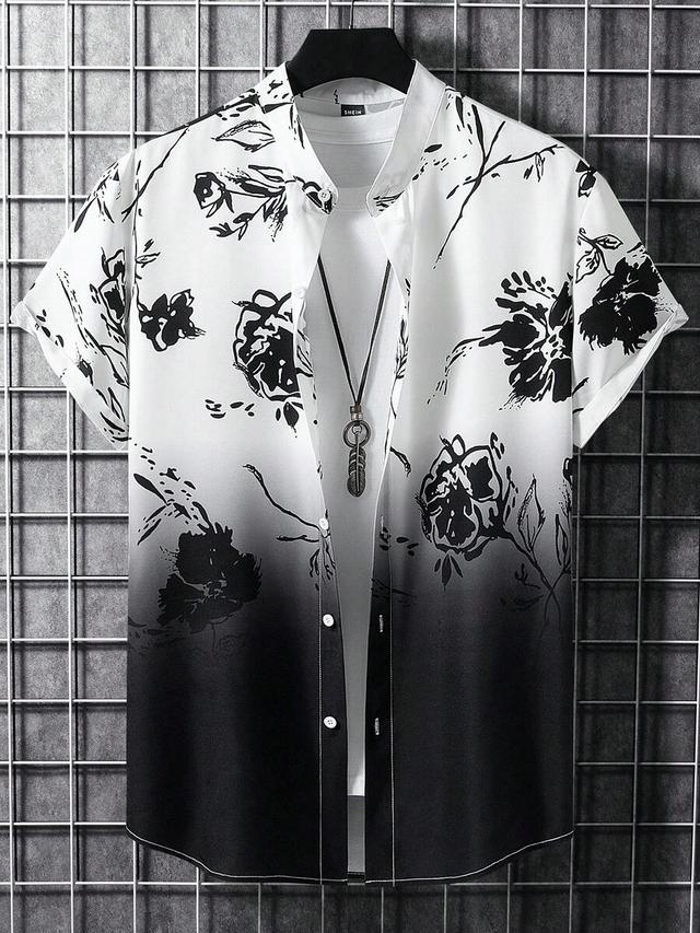 men floral print ombre short sleeve shirt