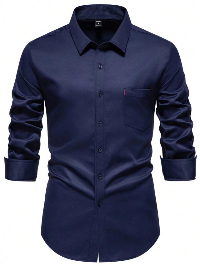 navy blue solid long sleeve formal shirt