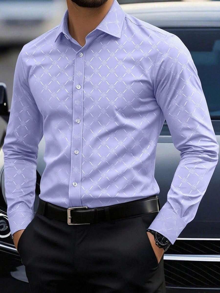 light purple jacquard slim fit dress shirt