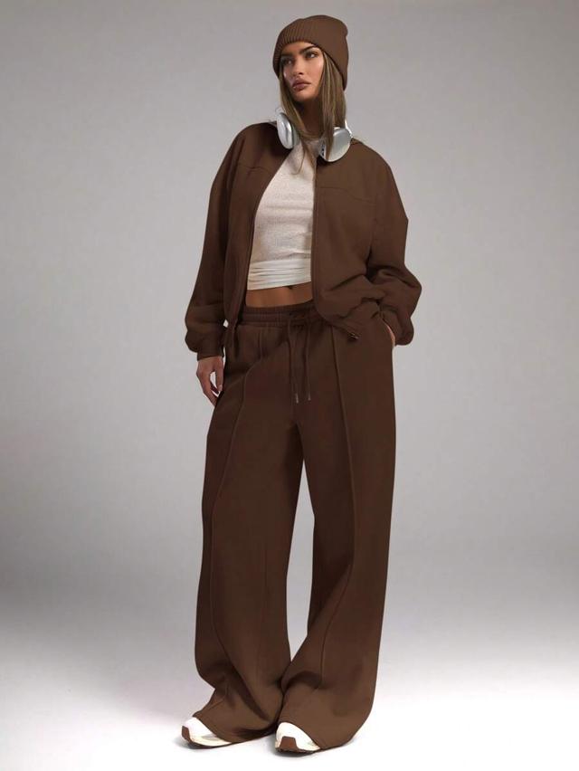 musera brown pin-tuck detail wide leg sweatpants
