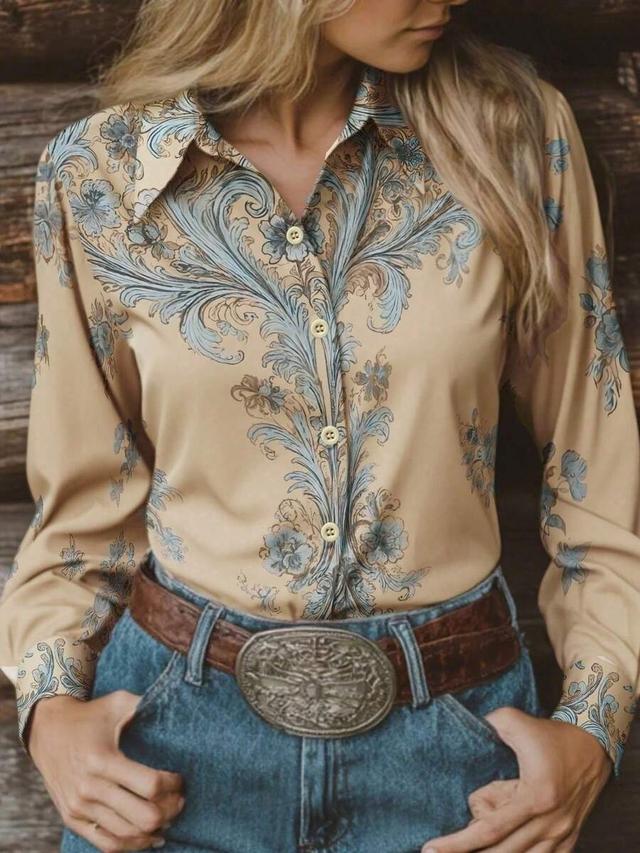 vintage western bohemian floral print long sleeve blouse