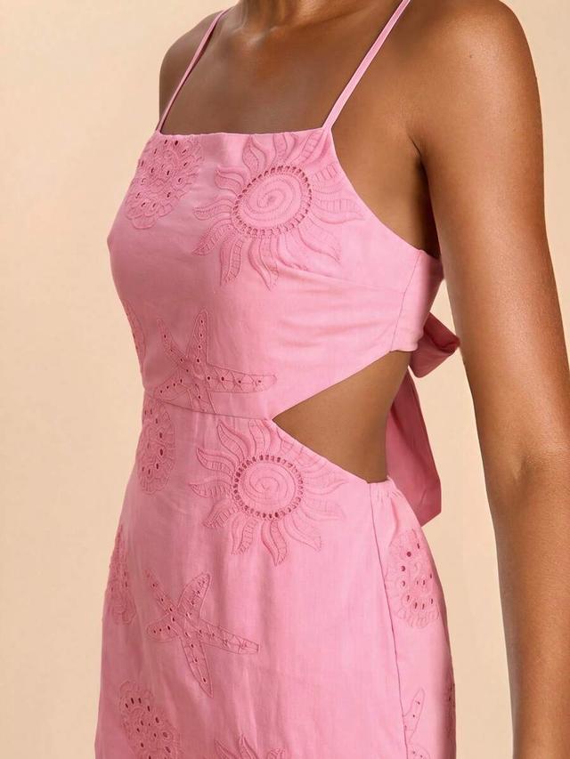 pink crochet embroidered cut-out beach dress