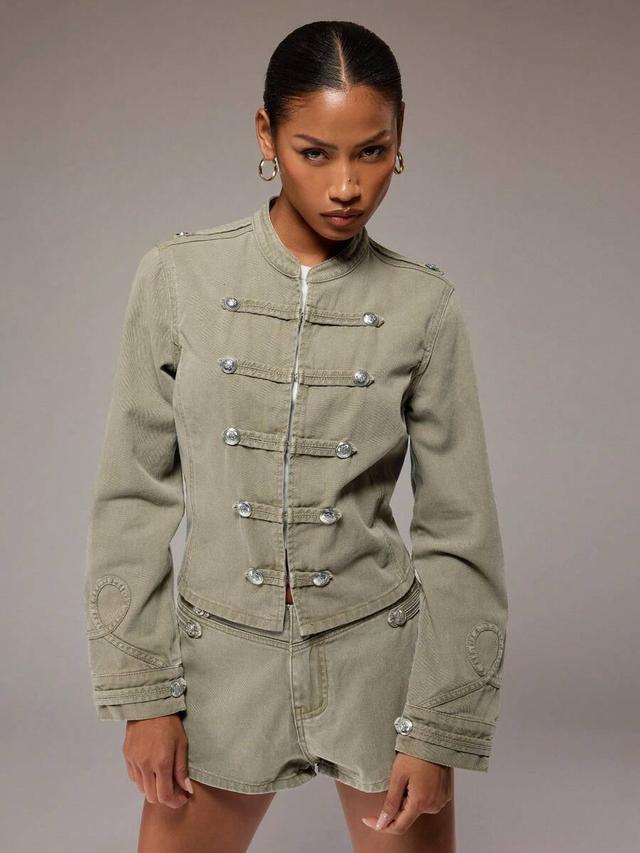 military green denim napoleon style casual jacket