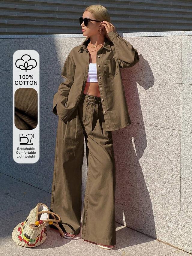 dazy women's collared loose shirt and straight-leg pants casual suit