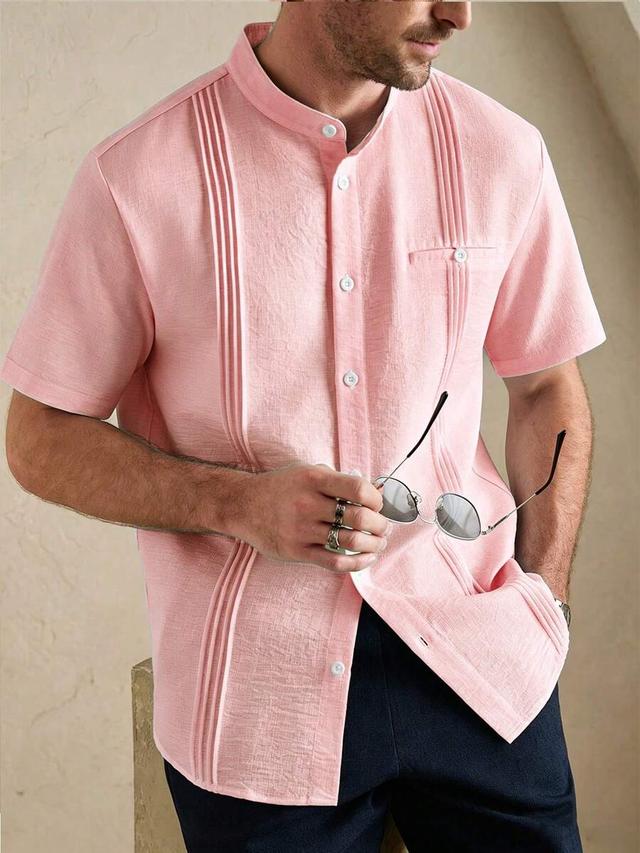 core aspect men's white textured stand collar casual shirt