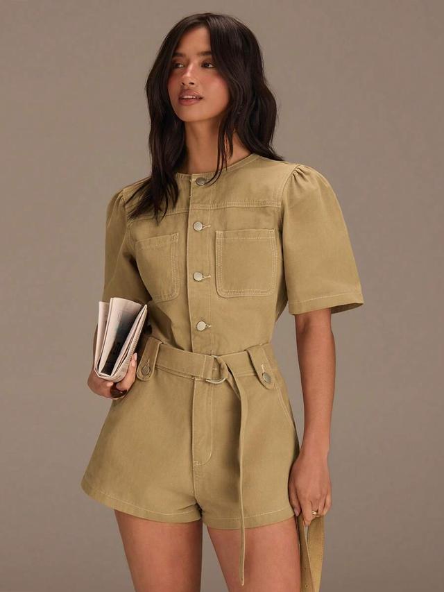 khaki cotton twill belted utility playsuit