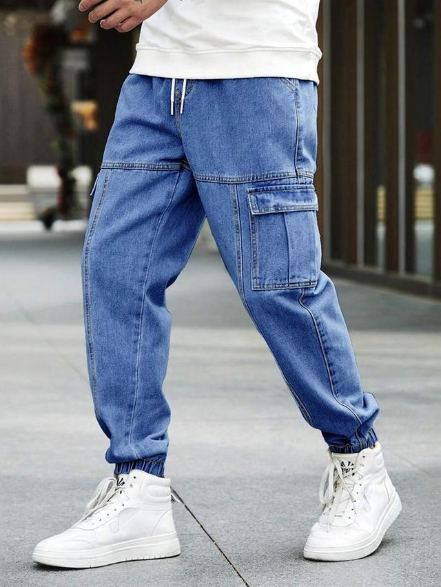 loose drawstring solid color jogger cargo jeans