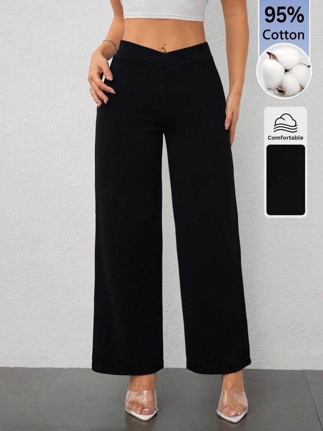 black suit-style straight-leg trousers