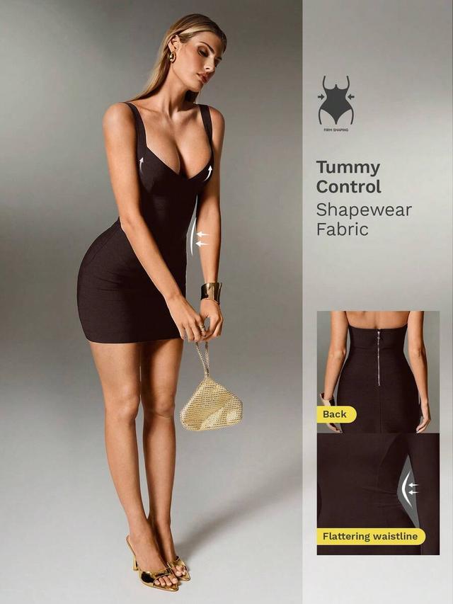 black bandage mini dress with sweetheart neckline