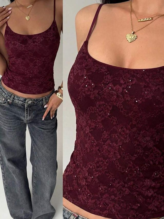 lace and sequin patchwork camisole top