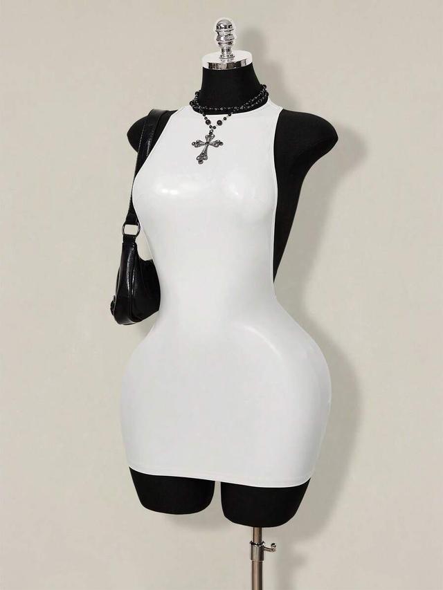 white sleeveless backless bodycon mini dress