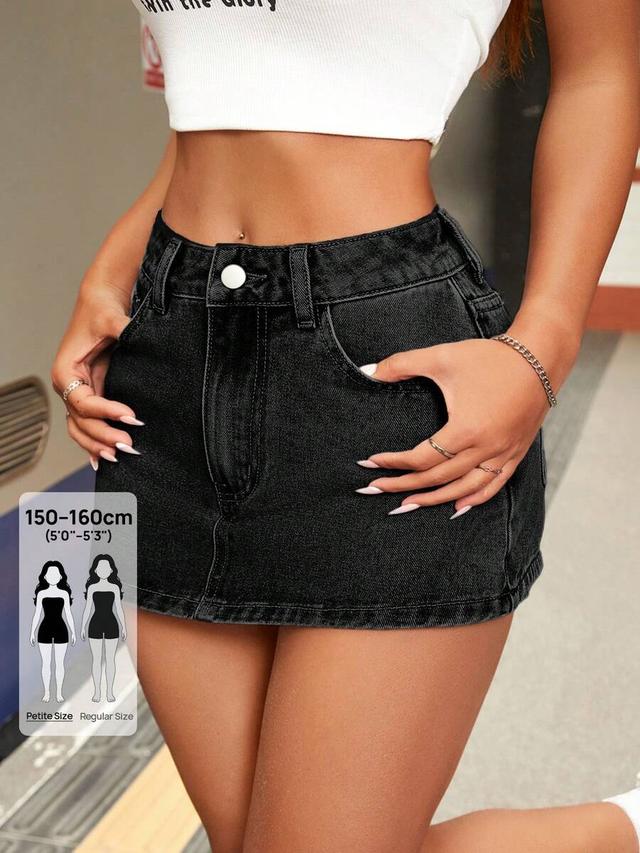 casual black denim skort with pockets