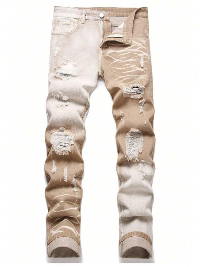 men's slim fit distressed two-tone denim jeans