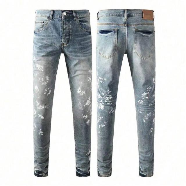 mens light wash creative print slim fit jeans