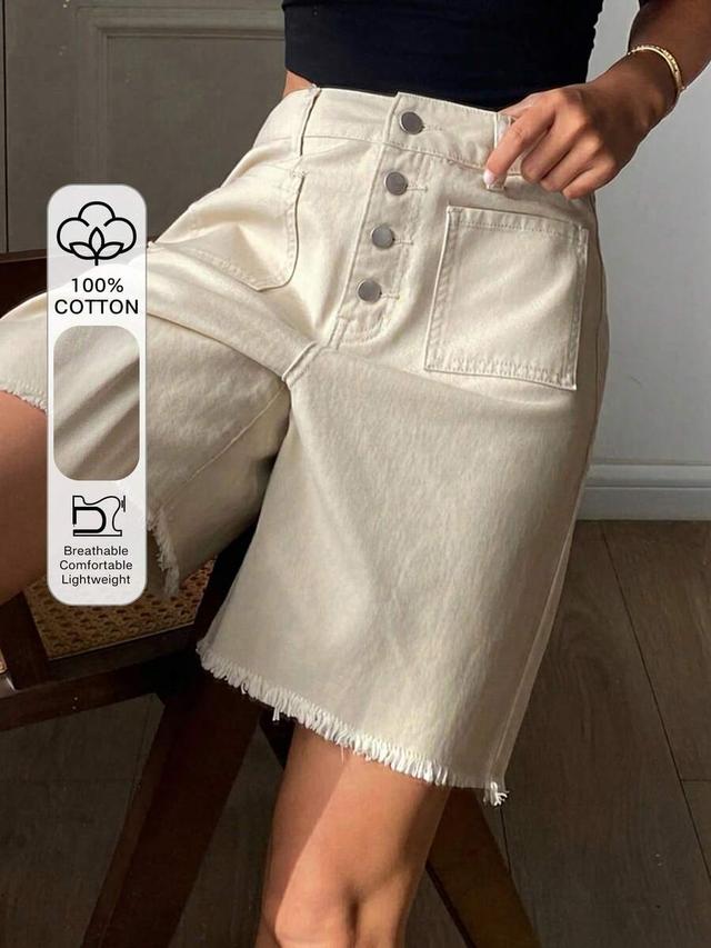 off-white cotton denim button-front shorts