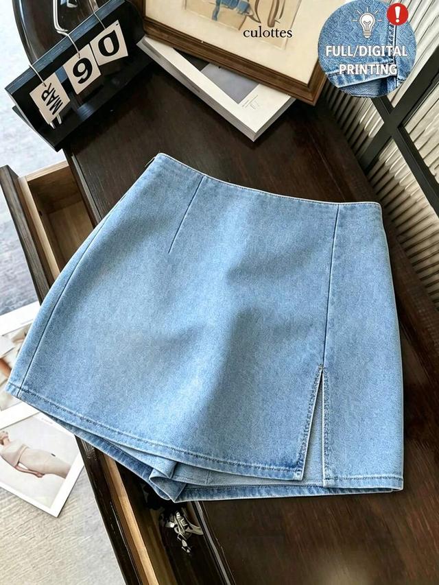 light wash denim high waist mini skort