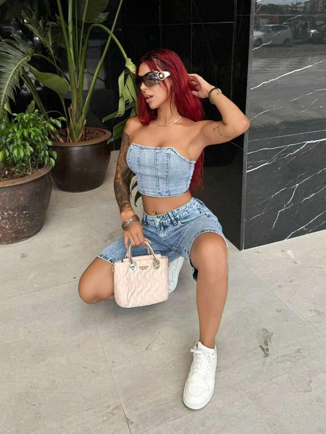 vintage denim zip back tube corset top