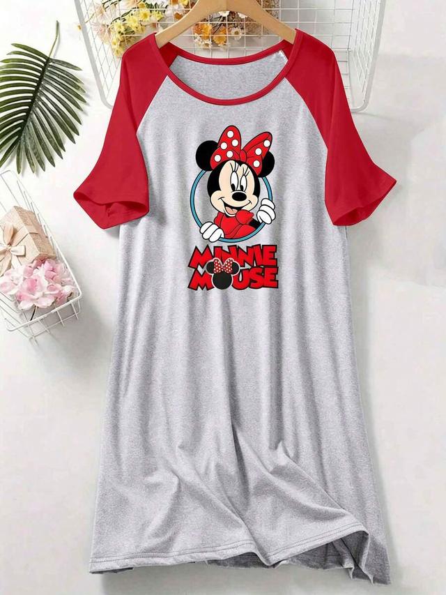 grey and red minnie mouse print cotton nightgown