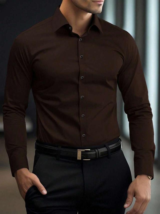 dark brown long sleeve formal button down shirt