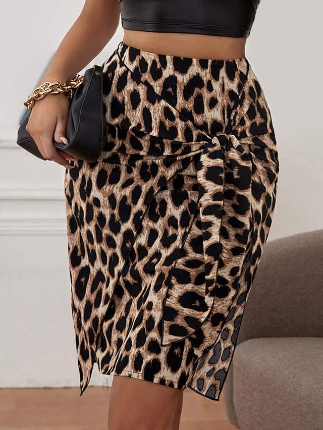 high waist leopard print knot side skirt