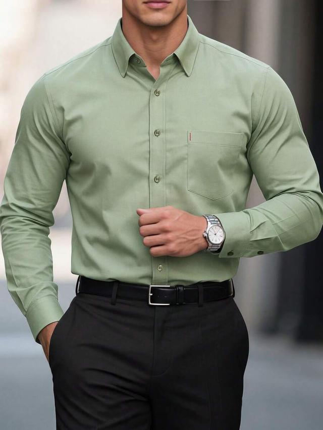 sage green minimalist long sleeve formal button-up shirt