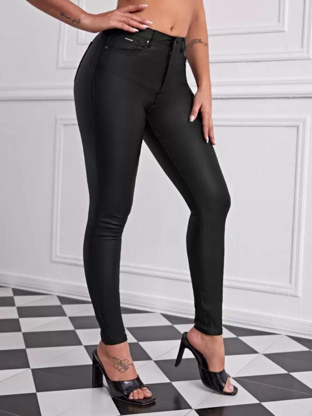 black high stretch skinny faux leather pants