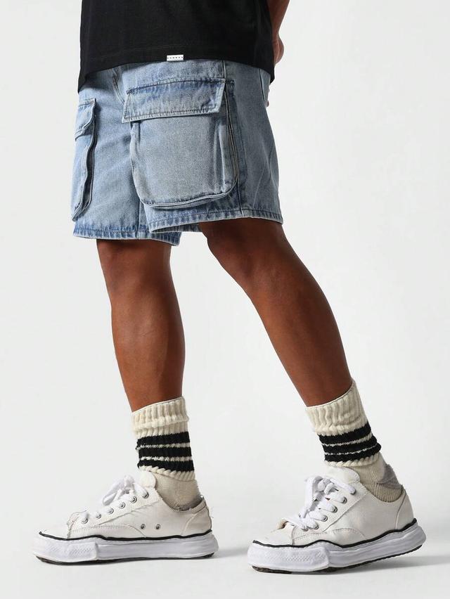 sumwon light wash denim cargo shorts