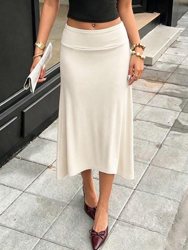 solid color elegant casual midi skirt