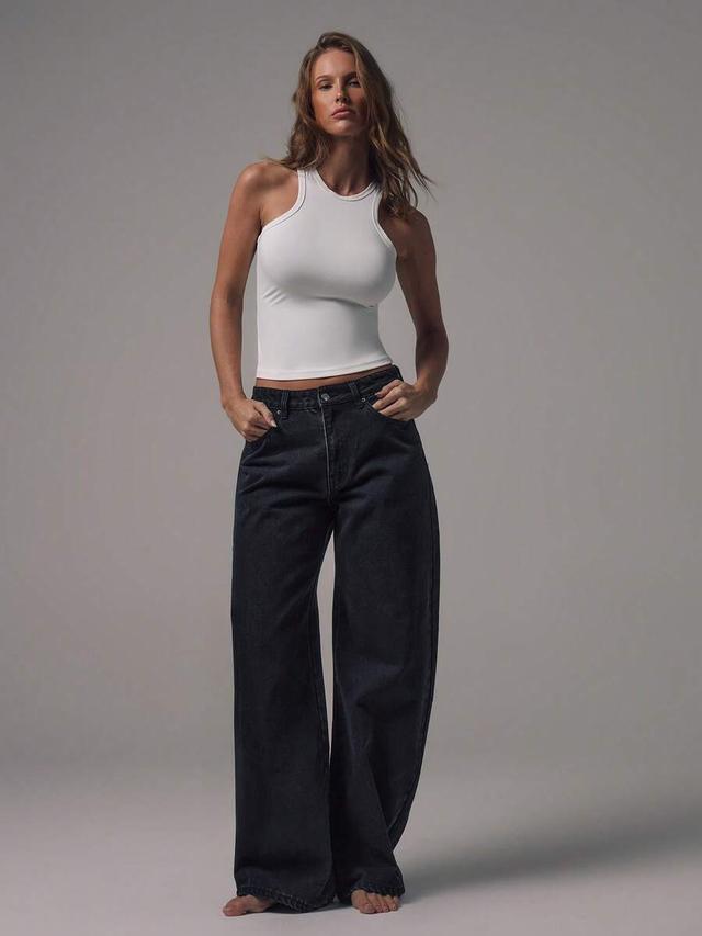 high waisted wide leg black denim jeans
