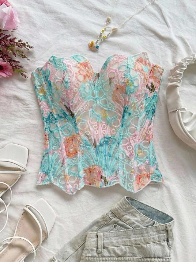 soleia mint green floral embroidered corset bustier top