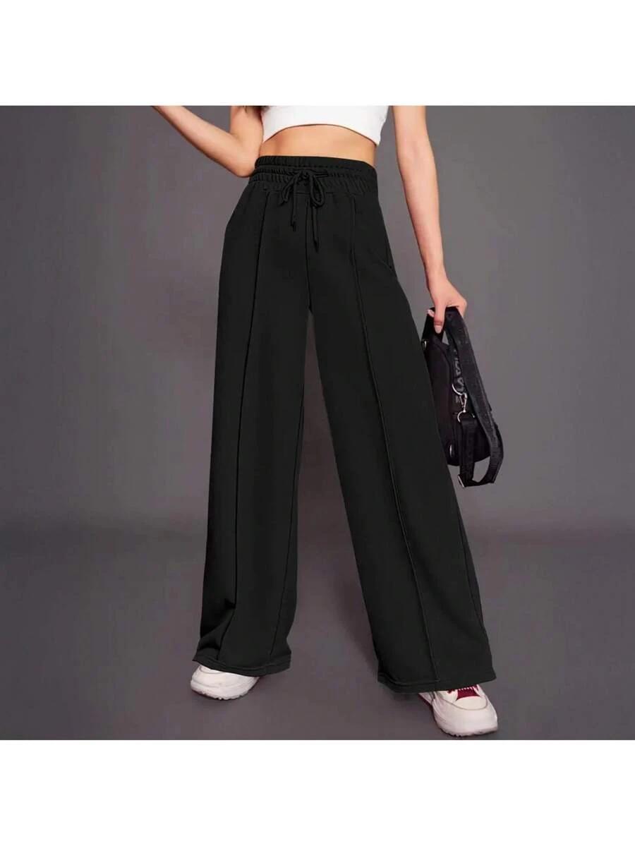 solid black drawstring casual street sweatpants