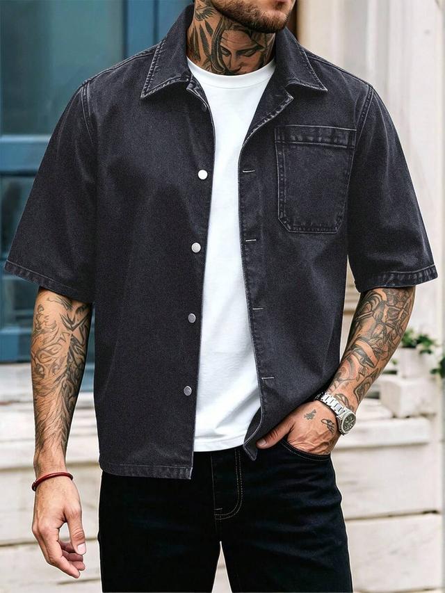 manfinity homme dark wash denim short sleeve jacket
