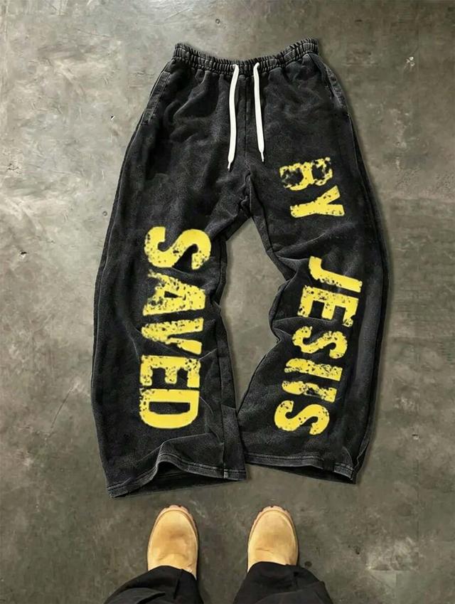washed black graphic print wide leg sweatpants