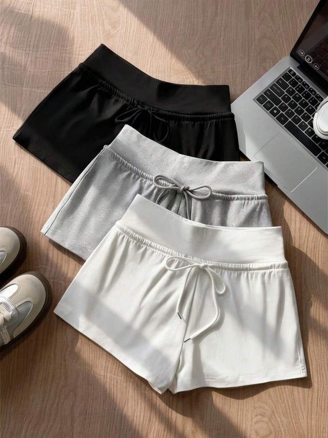 grey casual elastic waist drawstring sports shorts