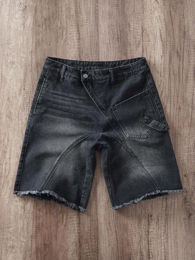 black washed denim frayed edge jorts