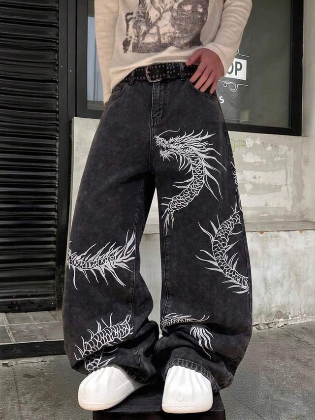 manfinity emrg men's streetwear casual embroidered black denim jeans