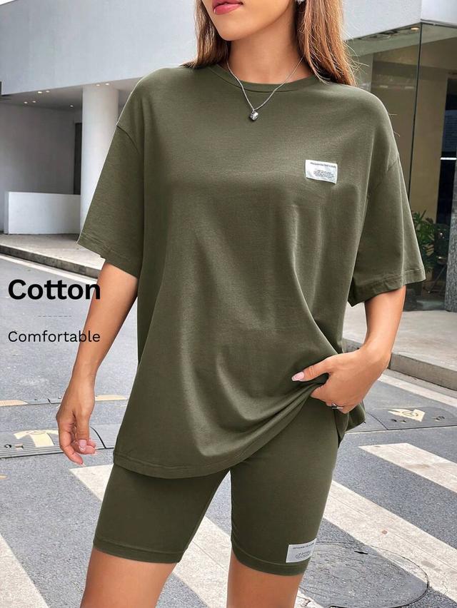 olive green drop shoulder cotton t-shirt