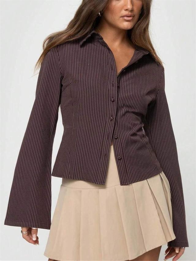 brown striped long sleeve button down shirt
