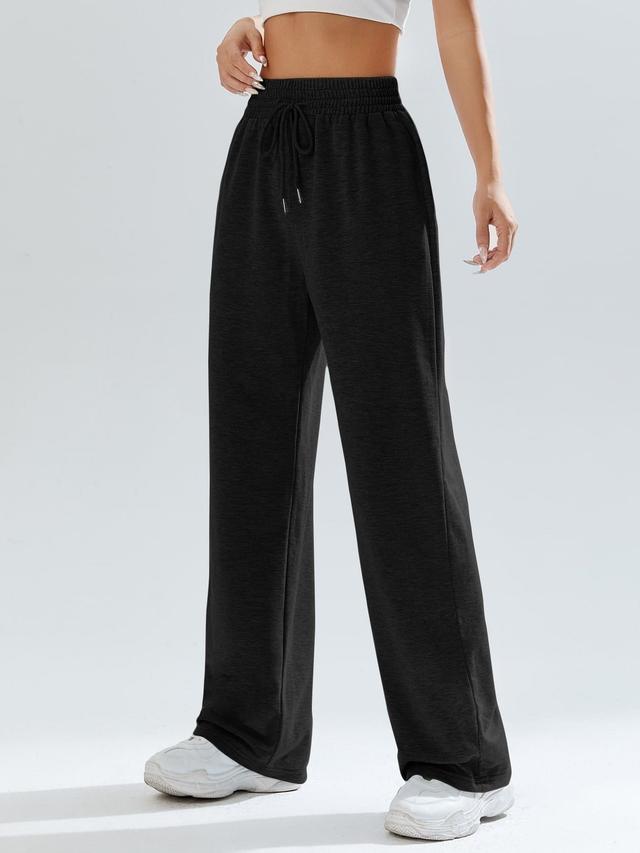 solid black drawstring waist wide leg sweatpants