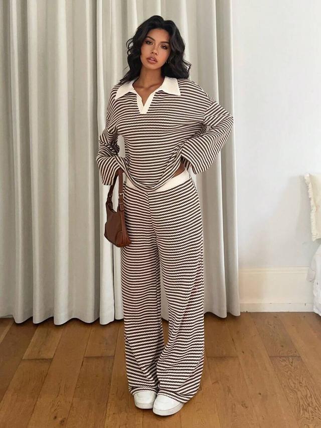 siren gaze women's striped v-neck knit set